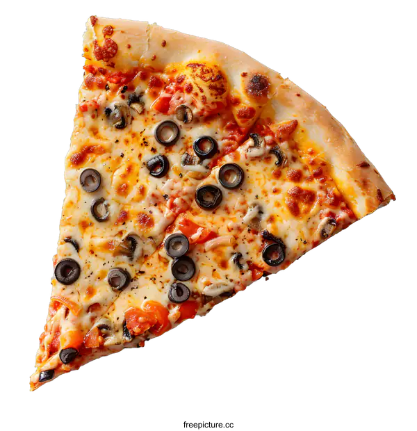 [Transparent Background PNG]Slice of Pizza with Olives and Mushrooms on White Background