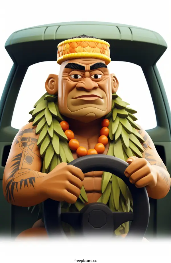 Polynesian man driving a car