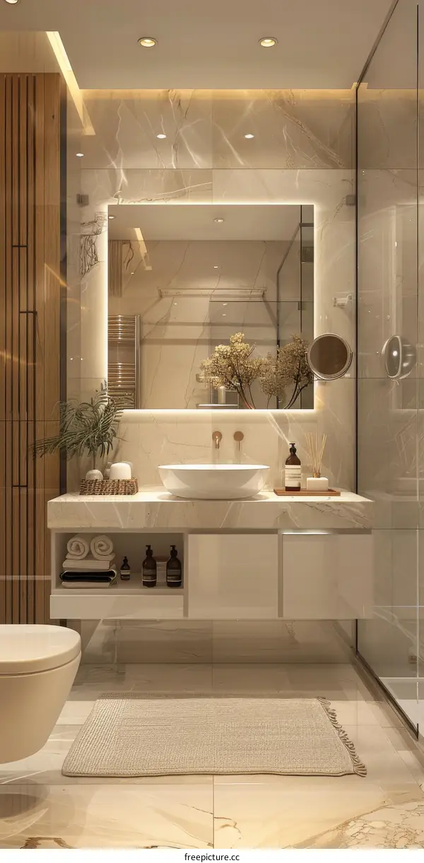 Modern Minimalist Beige Bathroom Interior Design