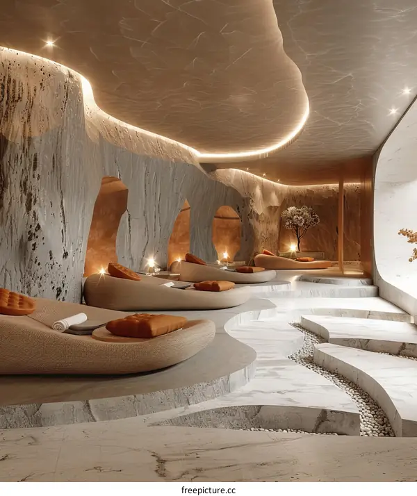 Modern Spa Interior Design with Stone and Wood