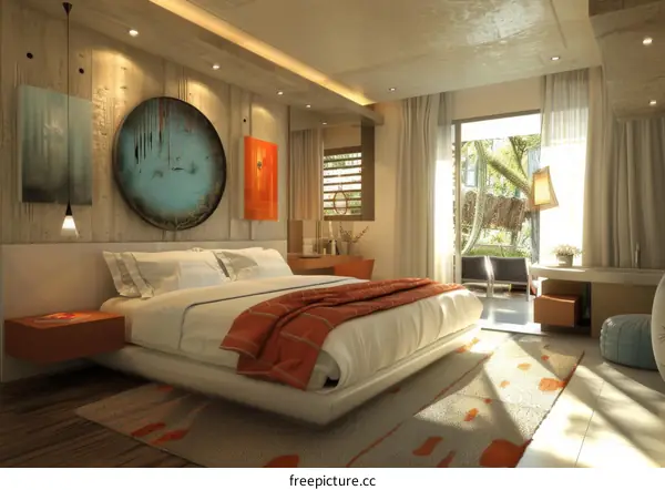 Modern Bedroom Interior with Tropical View