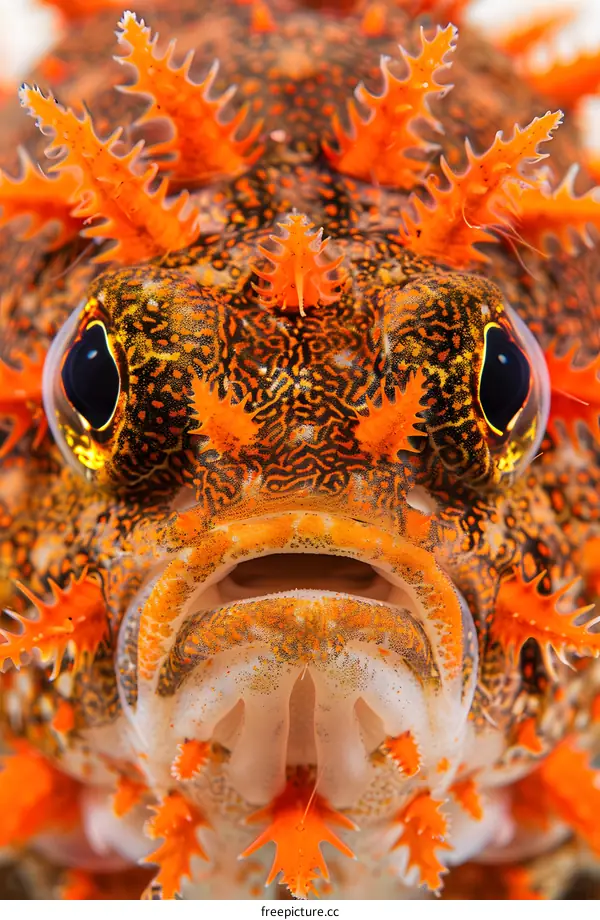Close up portrait of a fish with orange spines