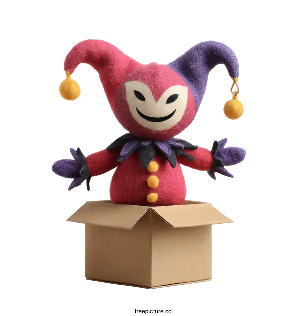 [Transparent Background PNG]Handmade Felt Jester Toy in a Cardboard Box
