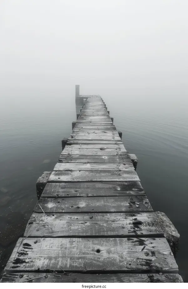 Mystifying Fog Over Wooden Dock Juts into a Eerie Lake