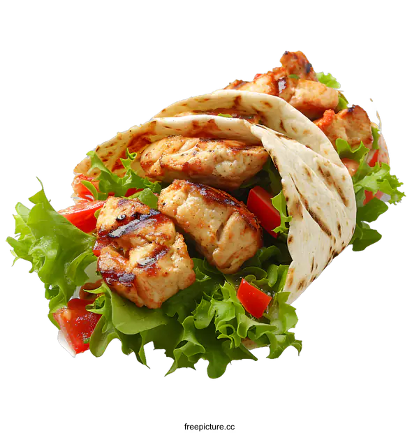 [Transparent Background PNG]Chicken shawarma with fresh vegetables
