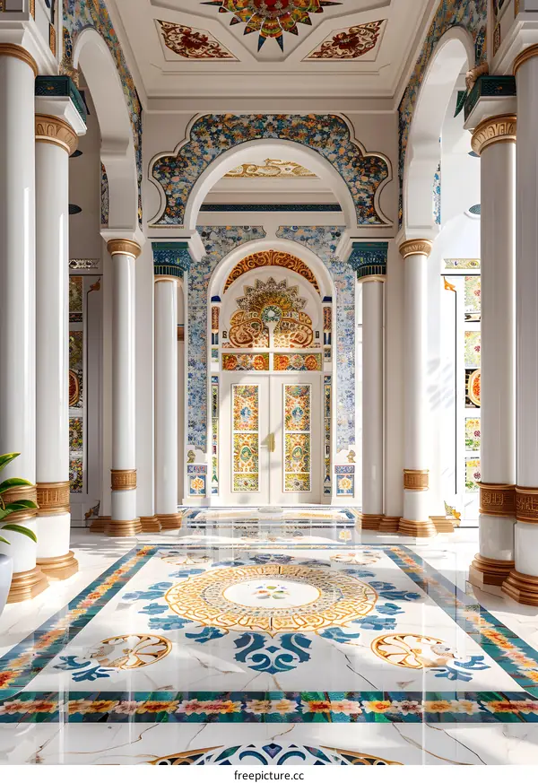 Luxury Interior Design with Ornate Arches and Intricate Mosaic Tilework