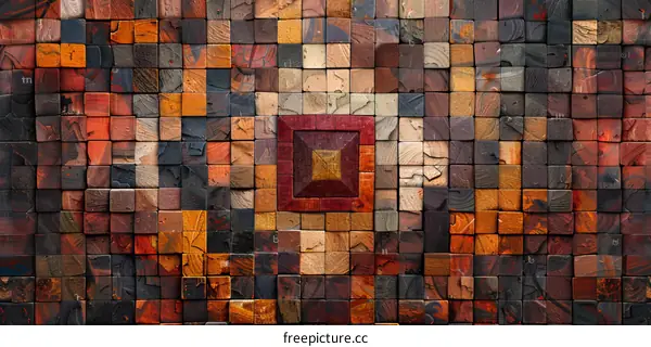 Colorful Mosaic Wall Tiles with Geometric Patterns and Red Frame