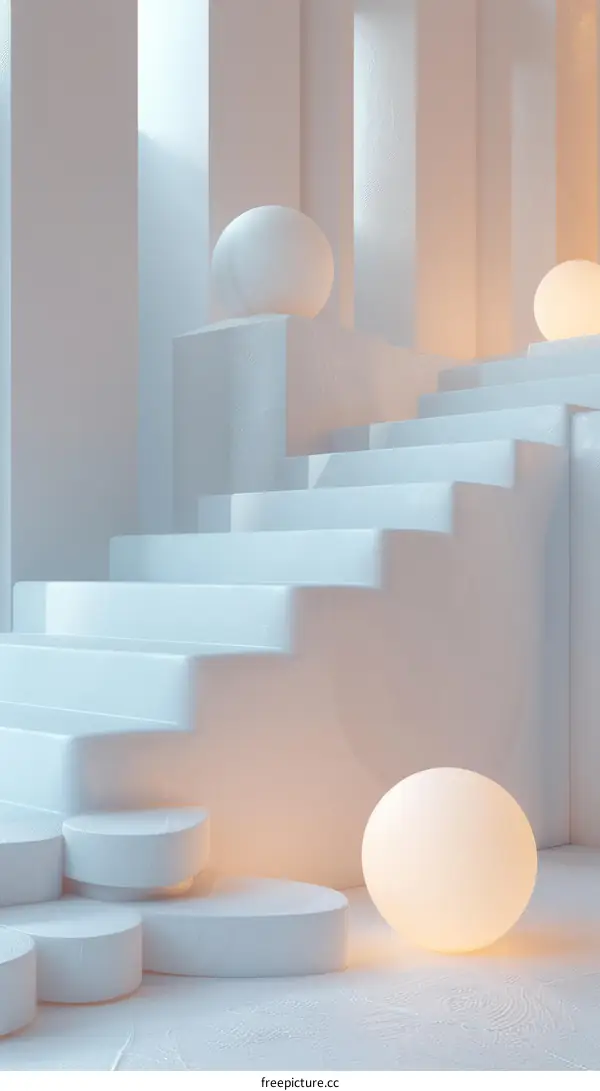 3D rendering of a staircase with a glowing sphere