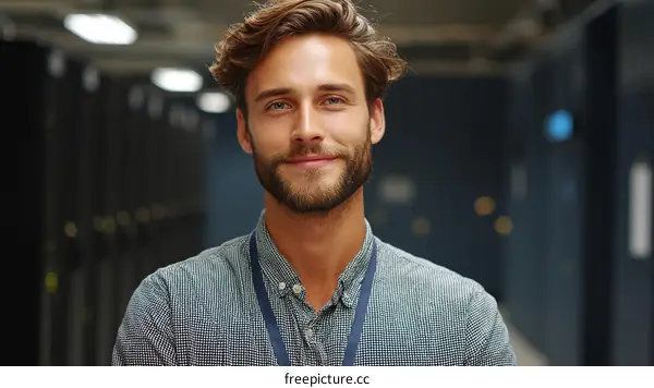 Confident Caucasian Male in Server Room