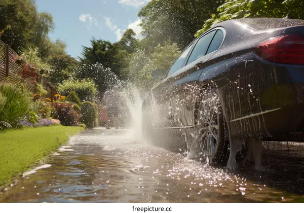 Car wash at home with garden hose
