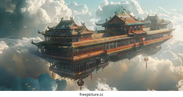 An oriental palace floating above the clouds