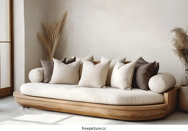 Modern Minimalist Wooden Sofa with Cushions