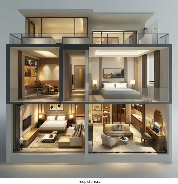 Modern Multi-Level Apartment Floor Plan Illustration