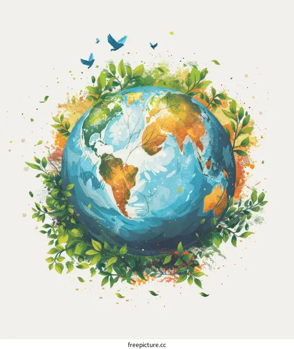 Vibrant Earth with Colorful Leaves and Birds