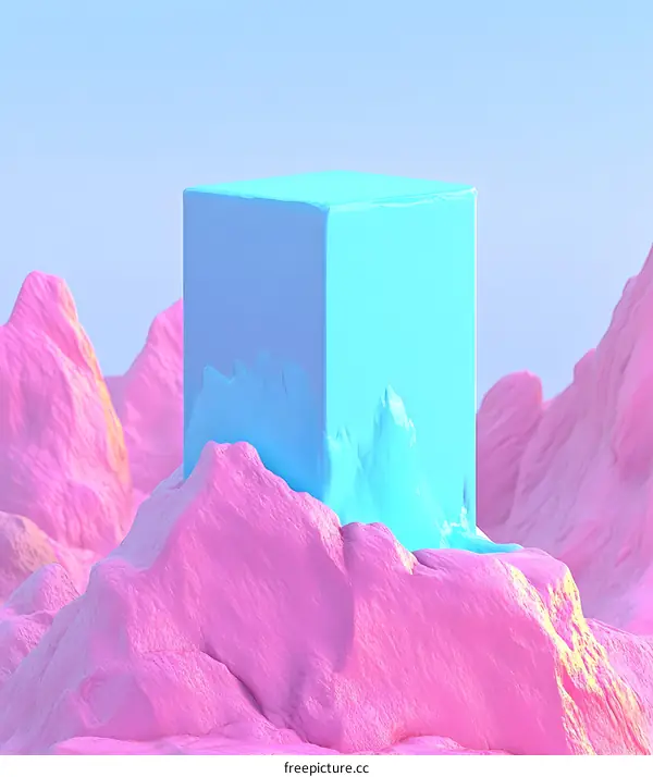 Abstract 3D Cube Shape on Pink Mountains Background