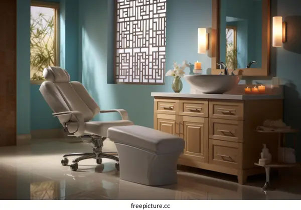 A luxurious and comfortable massage chair in a modern bathroom