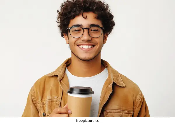 Smiling Young Man Holding Coffee Cup