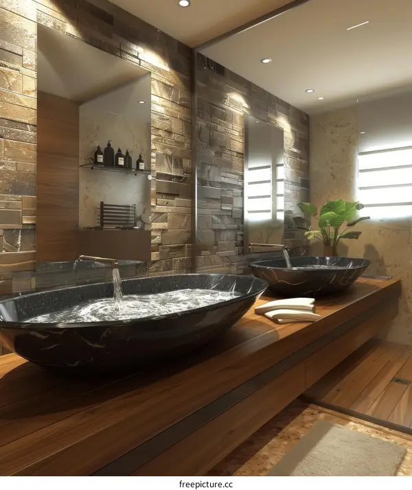 Modern Bathroom Interior Design with Stone Wall