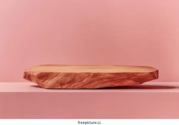 Abstract Wooden Display Platform on Pink Background