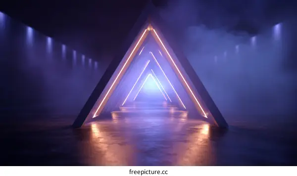 Neon Triangle Pathway in a Futuristic Setting