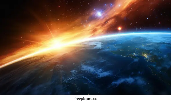 sunrise from space showing the Earth's curvature and atmosphere