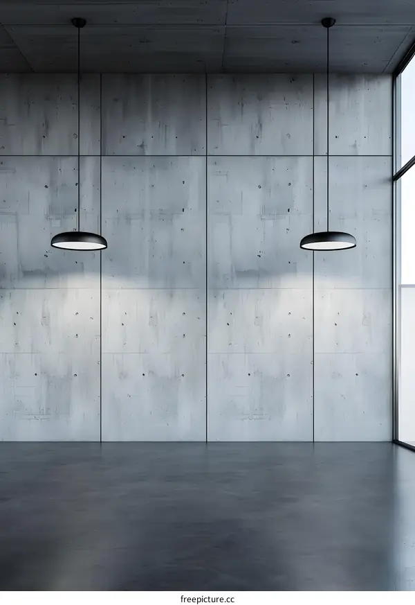 Minimalist Concrete Room With Two Hanging Lights