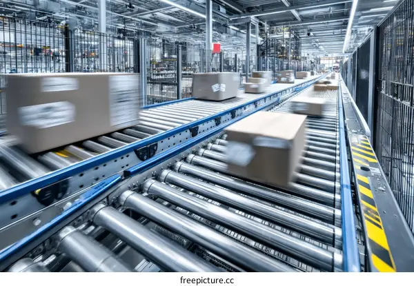 Automated Package Conveyor System in a Modern Distribution Center