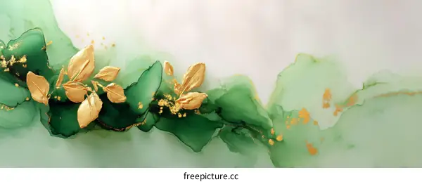 Abstract Green and Gold Leaf Art Design