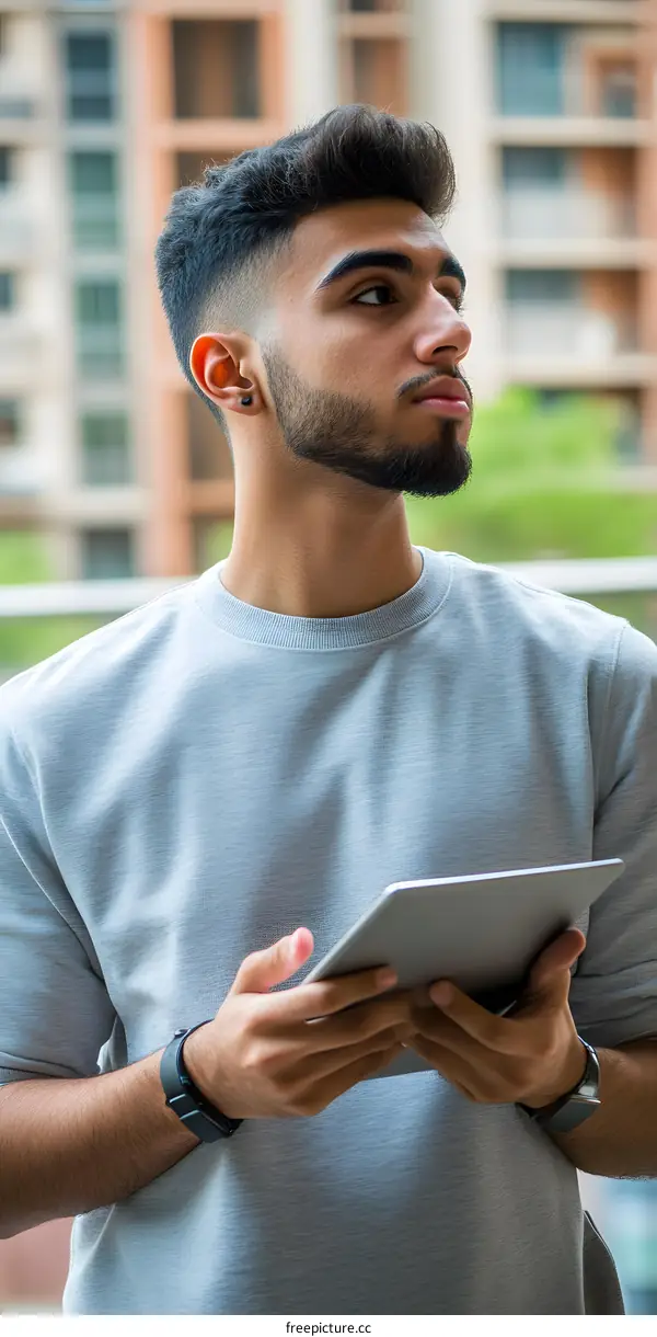Young Man Using Tablet Outdoors