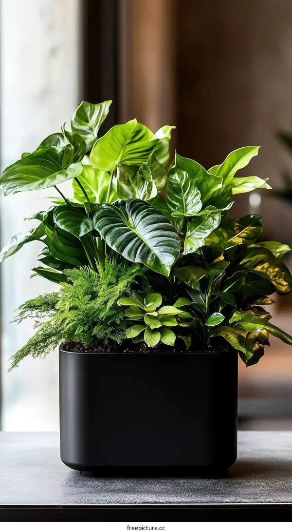 Stylish Modern Planter with Lush Greenery