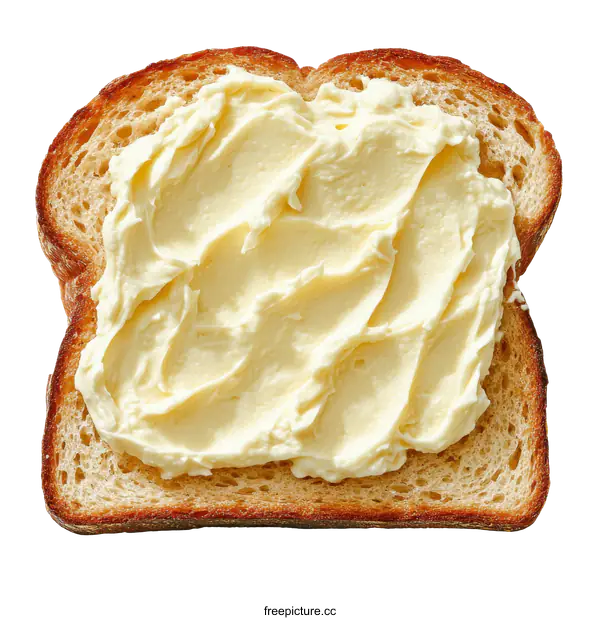 [Transparent Background PNG]Closeup of a Slice of Toasted Bread with Creamy Butter