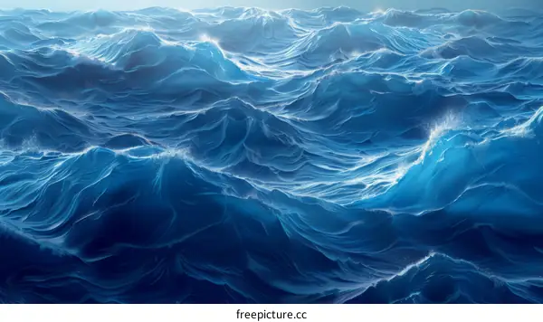 Deep Blue Ocean Waves with Rough Surface