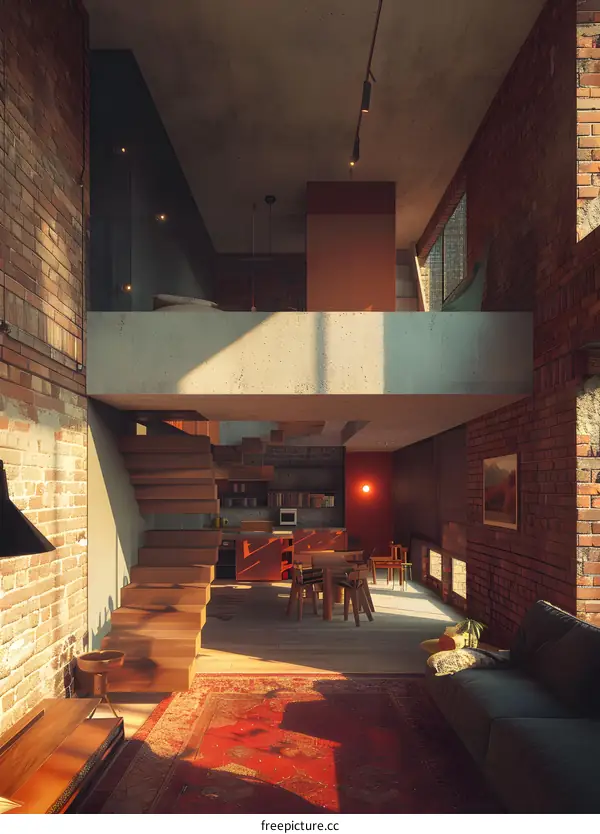 Red brick house interior