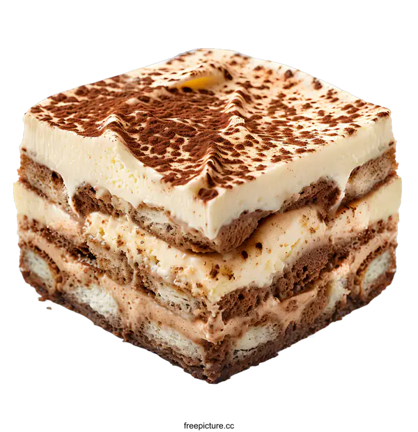[Transparent Background PNG]Tiramisu cake isolated on white background