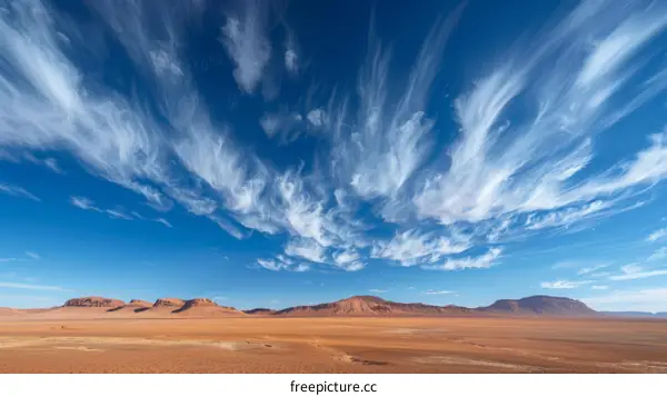 Expansive Shot of a Vast Desert Landscape with Pristine Blue Sky