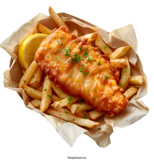 [Transparent Background PNG]Fish and Chips in a Basket