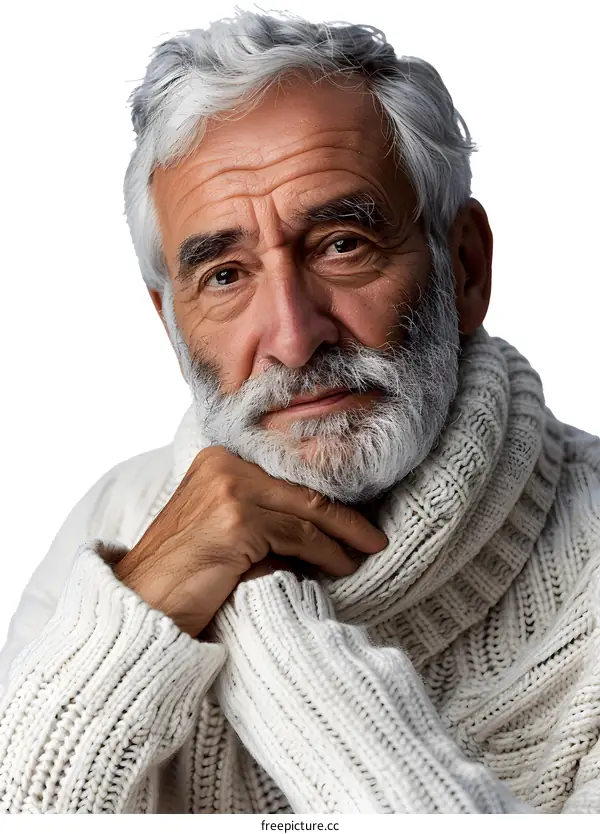 Portrait of a Senior Man with a White Sweater