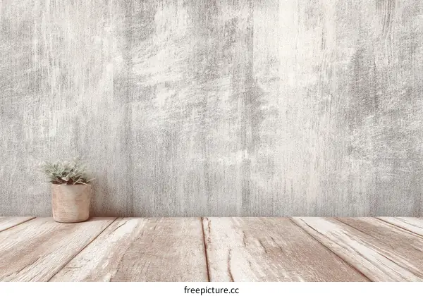 Simple Rustic Wooden Flooring Against a Distressed Gray Wall