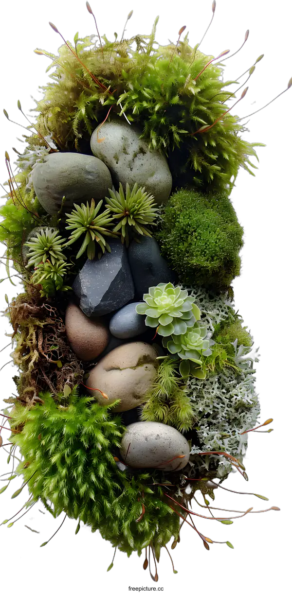 [Transparent Background PNG]Green Moss and Rocks Garden Terrarium