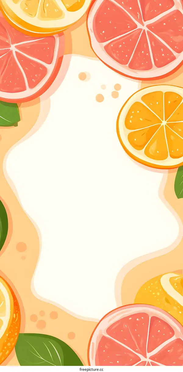 Fresh Sliced Citrus Fruits with Green Leaves Background