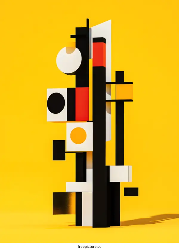 Abstract Geometric Sculpture with Yellow Background