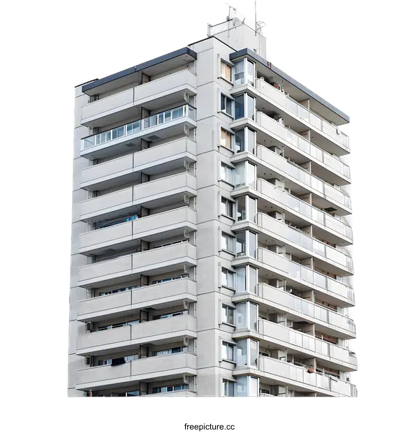 [Transparent Background PNG]Modern Apartment Building with Balconies Against a White Background