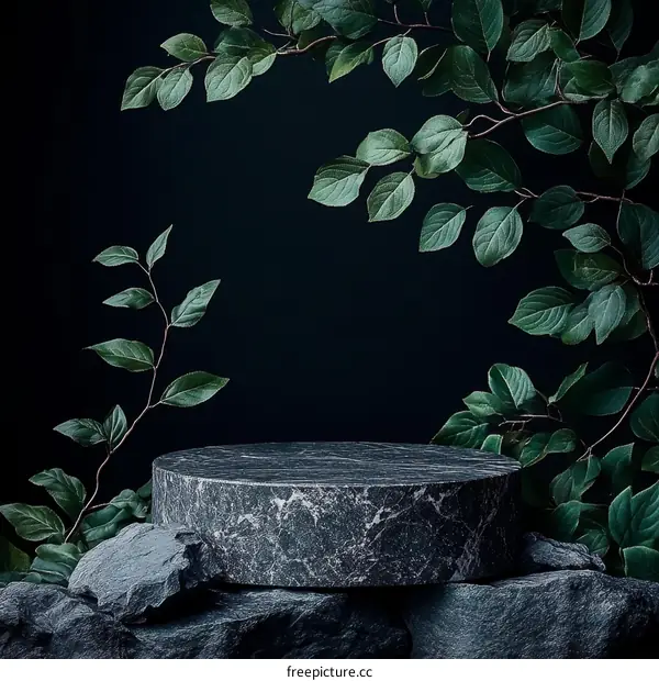 Dark Nature Scene with Marble Pedestal