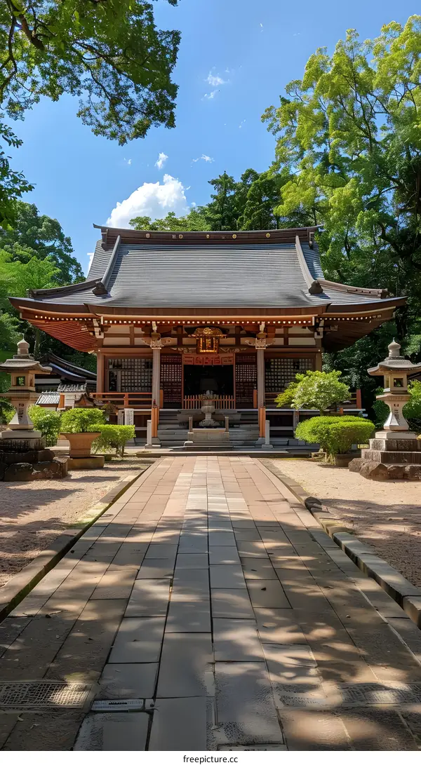 Traditional Japanese Temple in Forest