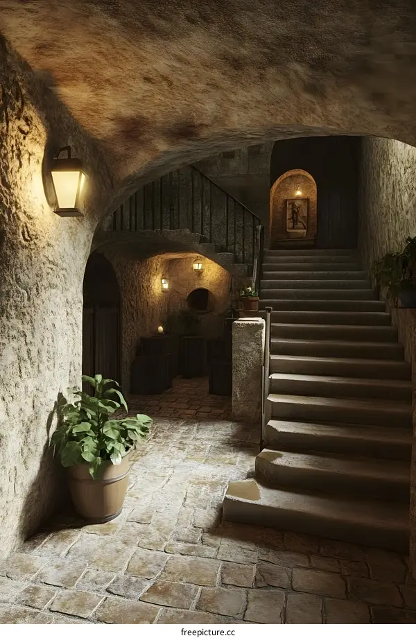 Stone Steps and Arched Entrance in Medieval Building