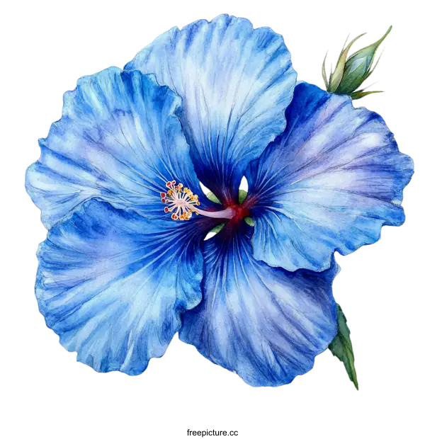 [Transparent Background PNG]Vibrant Watercolor Blue Hibiscus Illustration