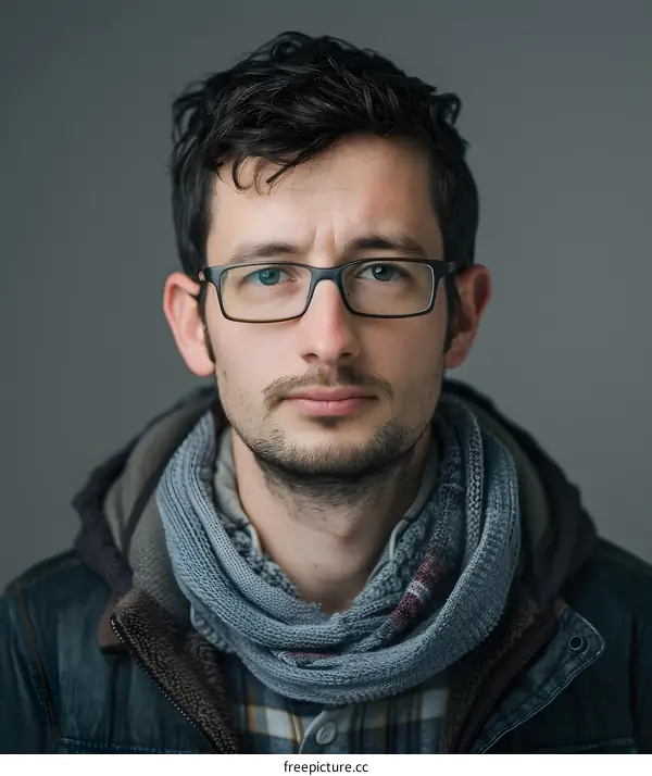 Portrait of a Young Man with Glasses and a Scarf