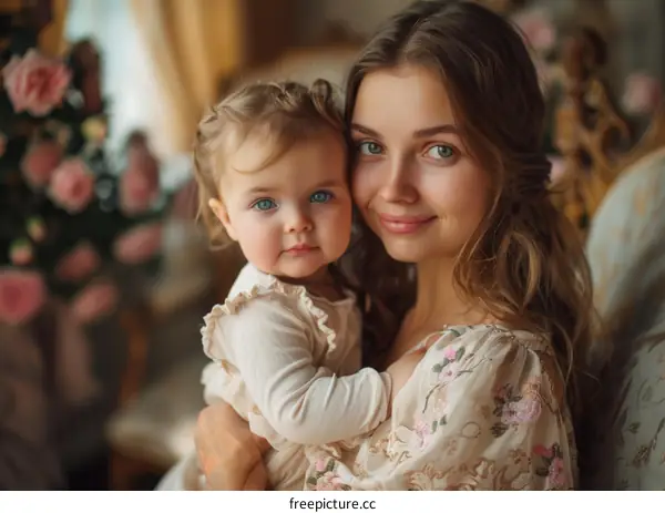 Mother and Daughter Portrait in a Beautiful Interior