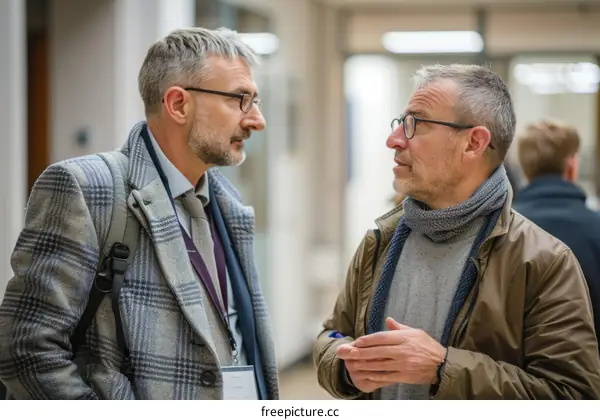 Two men are discussing something.
