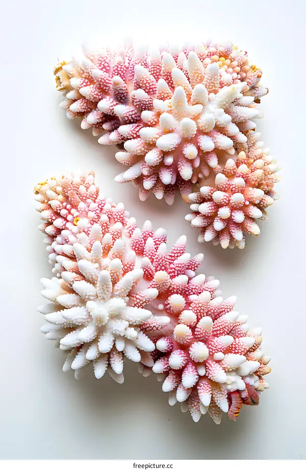 three spiky pink and white sea creatures
